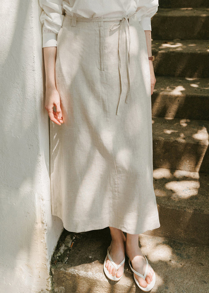 Japanese and Korean Lace Up Linen Skirt Summer
