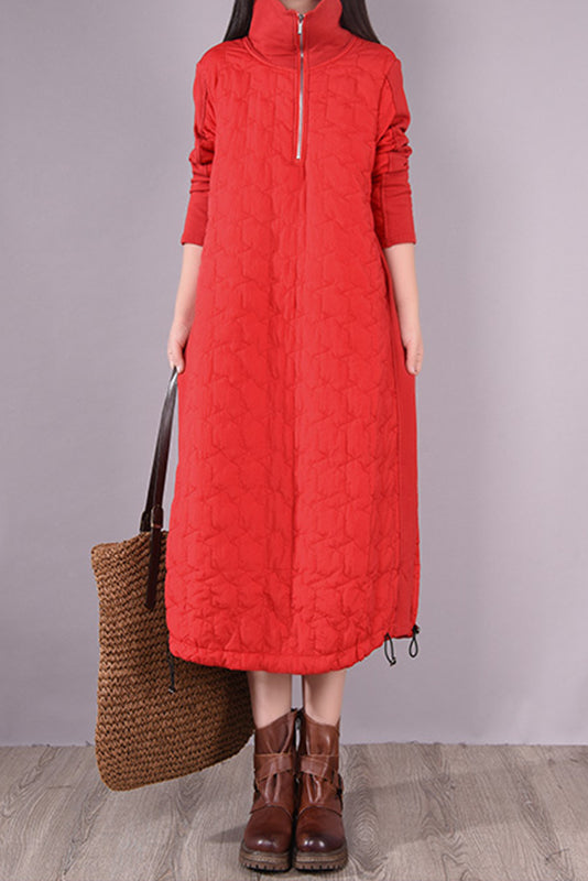 Winter Quilted Dress High Neck Stitching Dress
