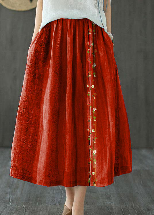 Style Striped Retro Patchwork a Line Skirts Ramie