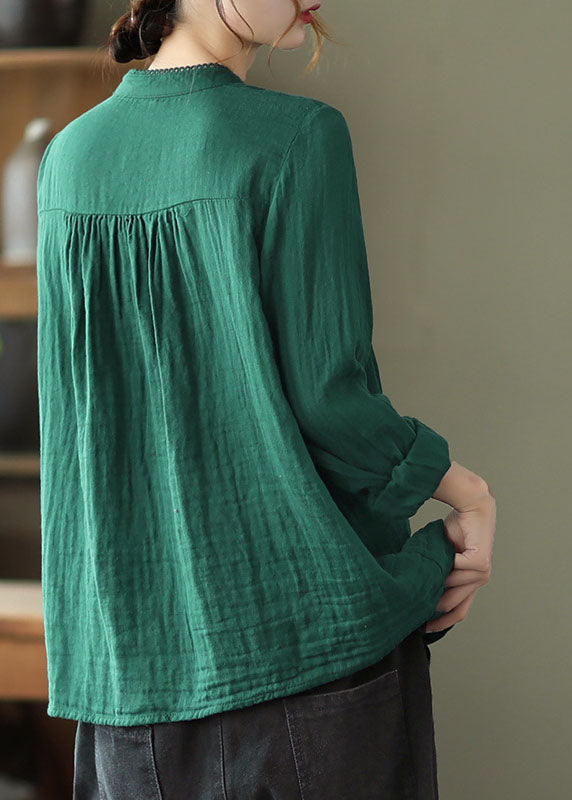 Green Loose Button Fall Shirt Top