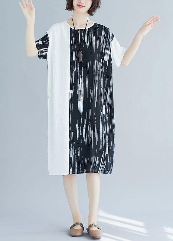 French Patchwork Cotton Linen Clothes Pattern Black Dresses Summer