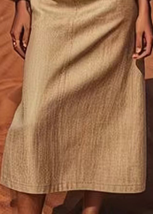 Khaki High Waist Linen a Line Skirts Summer