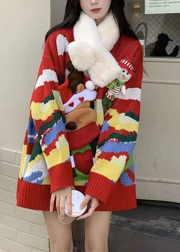 Christmas Themed Elk Sweater Red With Loose and Lazy Style