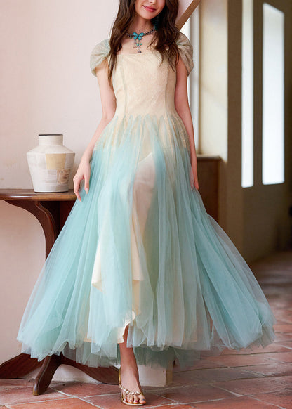 Apricot Sequins Lace Patchwork Tulle Long Dress Summer