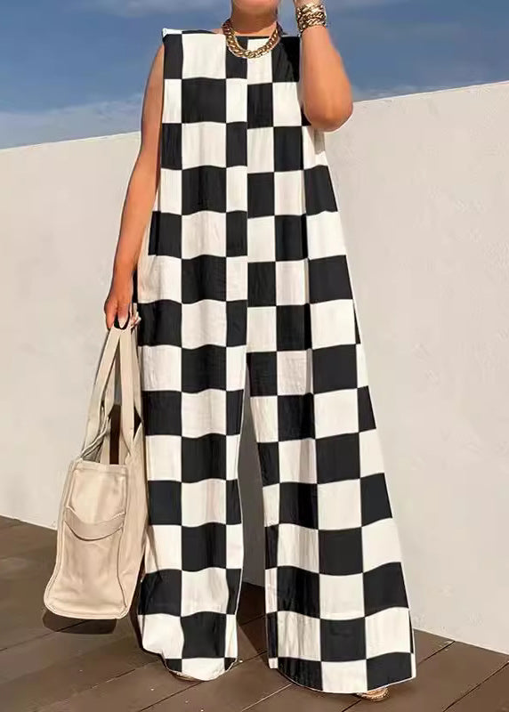Rainbow Plaid O-neck Jumpsuits Sleeveless