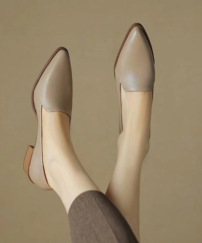 Splicing Chunky Shoes Khaki Sheepskin Pointed Toe