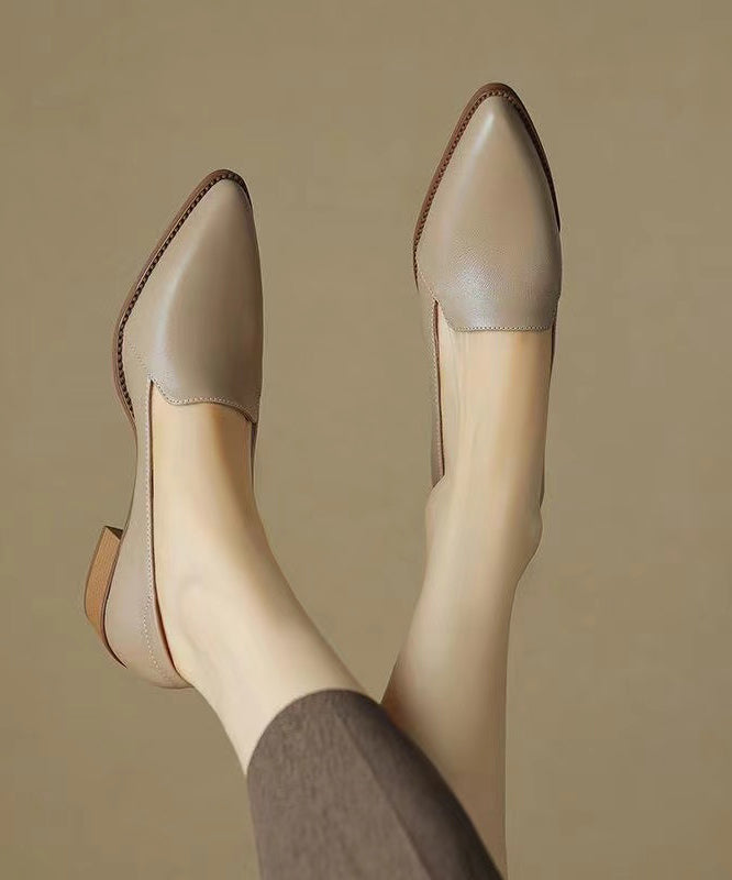 Splicing Chunky Shoes Khaki Sheepskin Pointed Toe