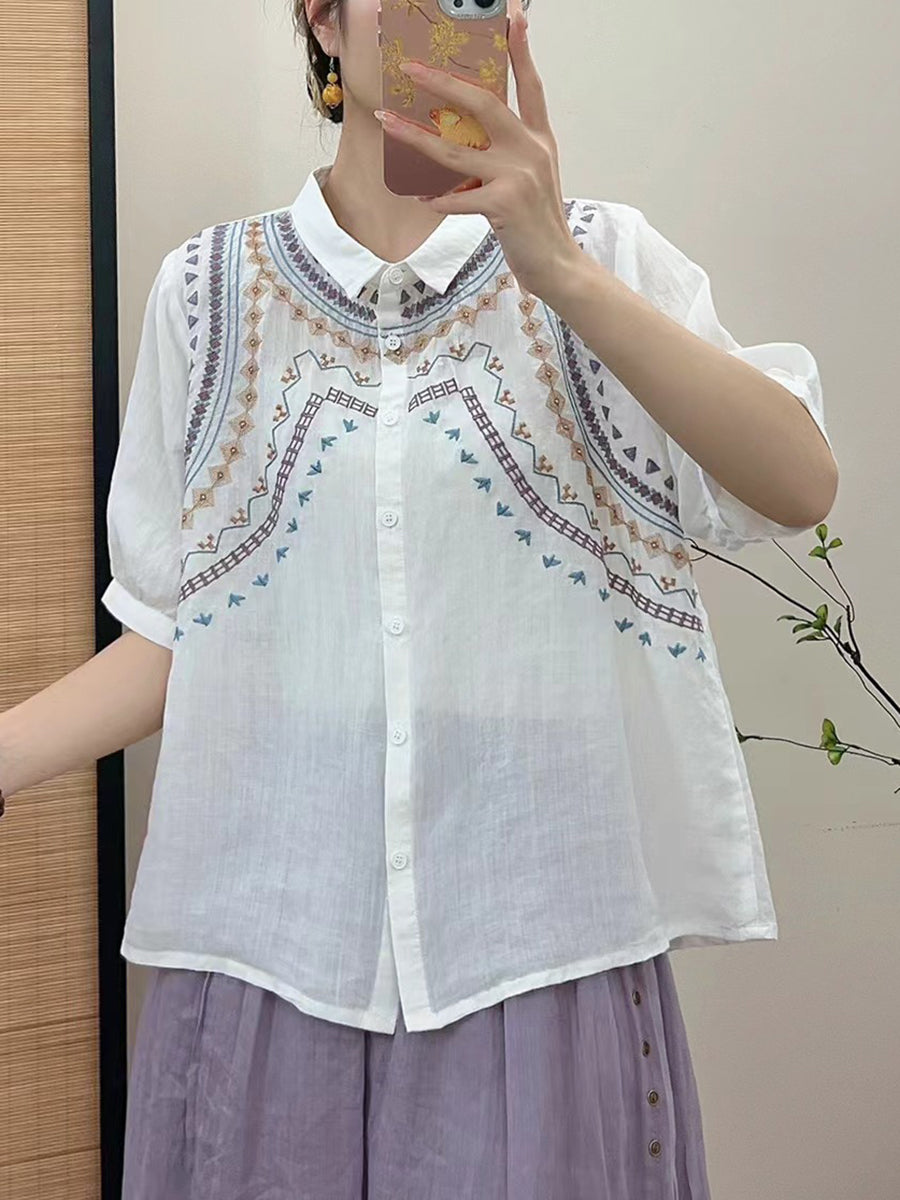 Summer Embroidery Button-up Shirt