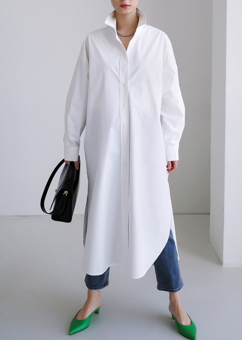 White Peter Pan Collar Asymmetrical Cotton Shirts Long Sleeve