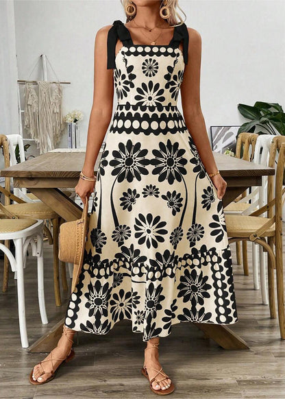 Unique Green Print Lace Up Cotton Spaghetti Strap Dress Summer