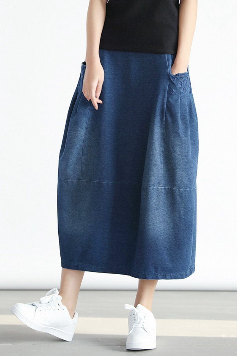 Denim Pocket Cotton Skirt Simple Skirt