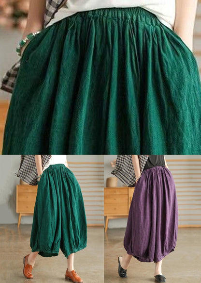 Green Pockets Linen Wide Leg Pants High Waist Summer