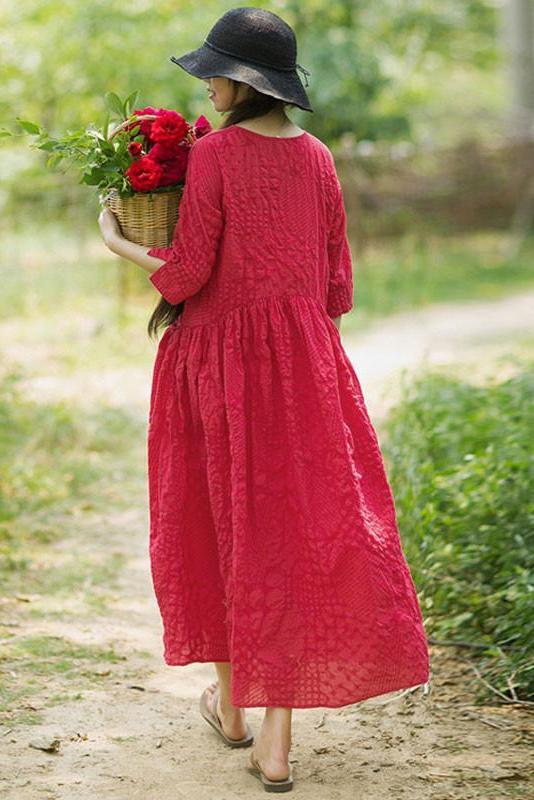 - Pure Color Pleated 100% Cotton Dress