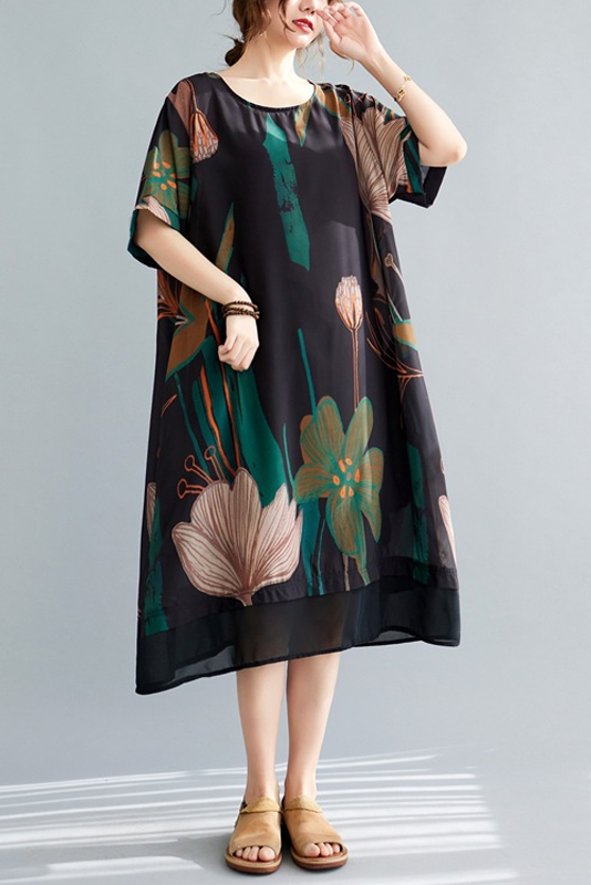 -summer Print Patchwork Dress Short Sleeve Dress