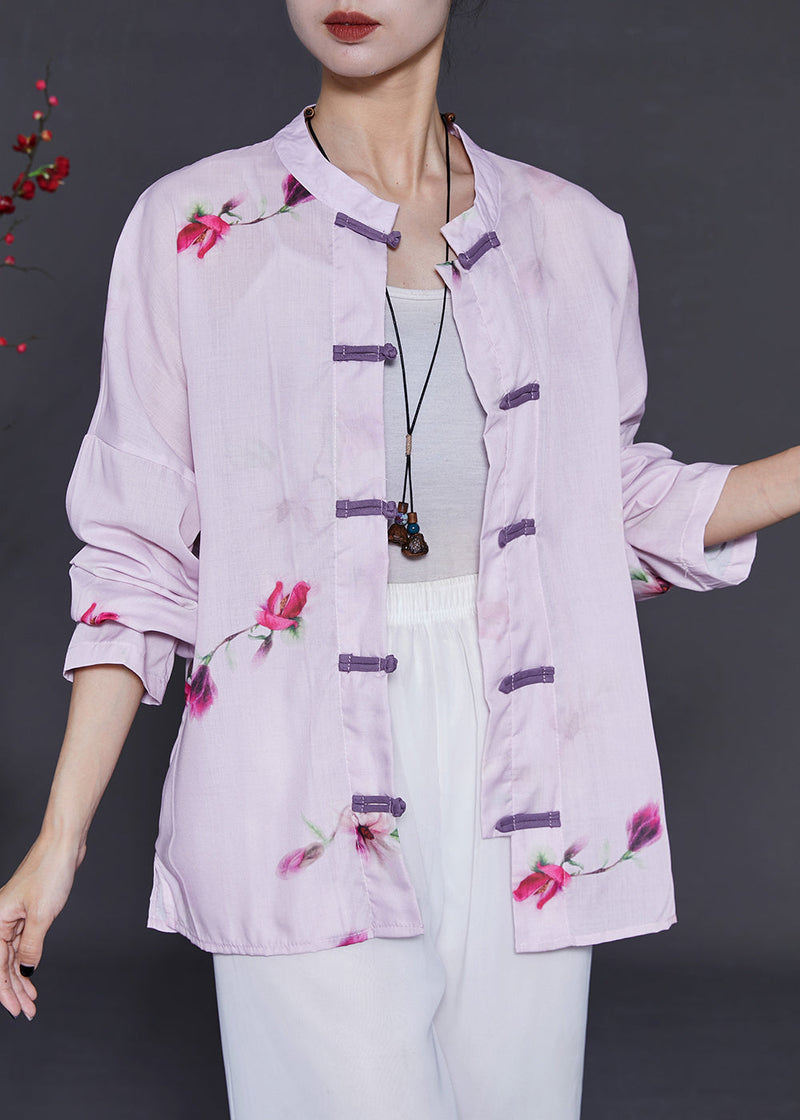 Purple Linen Shirts Chinese Button Summer