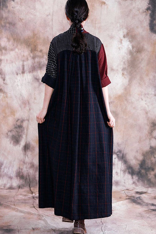 -fall Retro Cotton Linen Dress Stitching Robe Dress