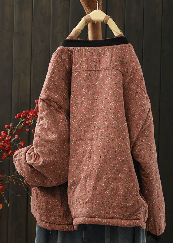 Coffee Pockets Print Fine Cotton Filled Coat Spring