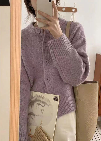 Italian Yellow O Neck Button Cotton Knit Coat Fall