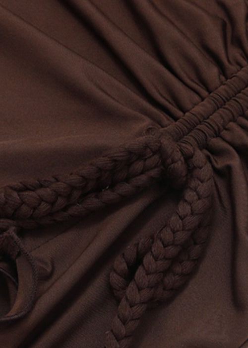 Brown Ruffled Lace Up Cotton Skirt Summer
