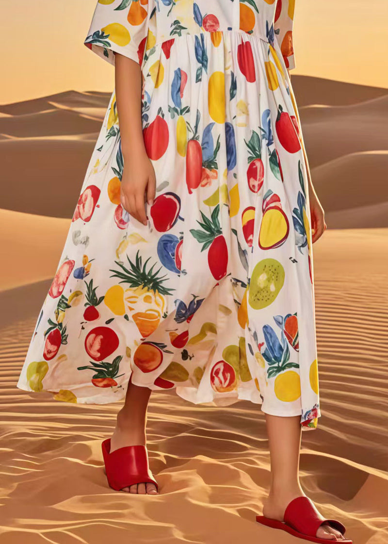 Multicolour Fruit Print Cotton Loose Dress Summer