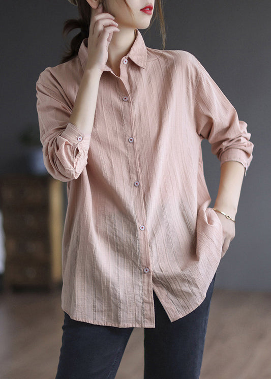 Pink Peter Pan Collar Cotton Shirt Long Sleeve