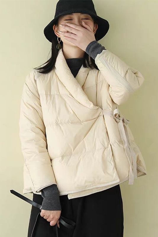 Winter Simple Slanted Breast Down Jacket Retro Bread Jacket
