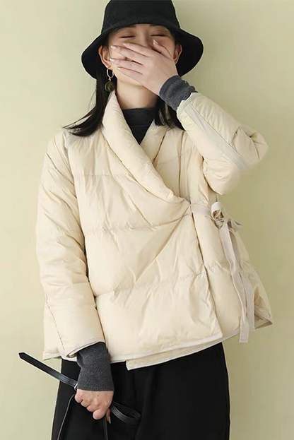Winter Simple Slanted Breast Down Jacket Retro Bread Jacket