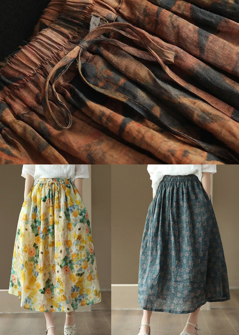 Orange Wrinkled Pockets Patchwork Linen Skirt Summer