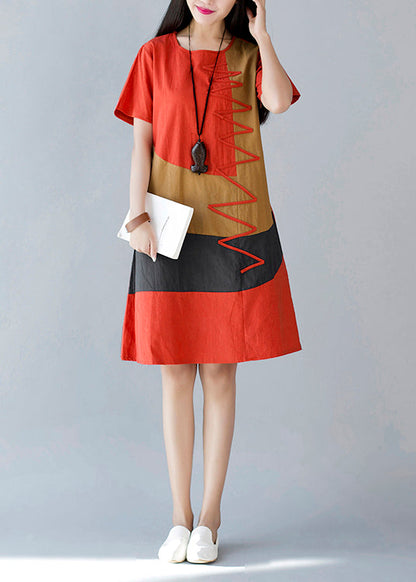 Style Orange Print Cotton a Line Dresses Summer