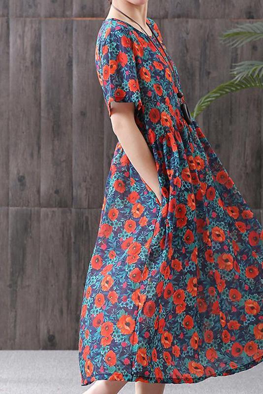 Limited Stock- Print Cotton Linen Loose A-line Dress