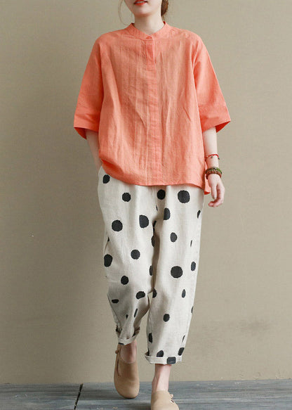 Art Orange Shirts and Crop Pants Two Sets Pieces Summer