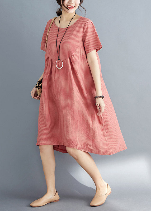 Natural Orange O-neck Cozy Long Dress Summer
