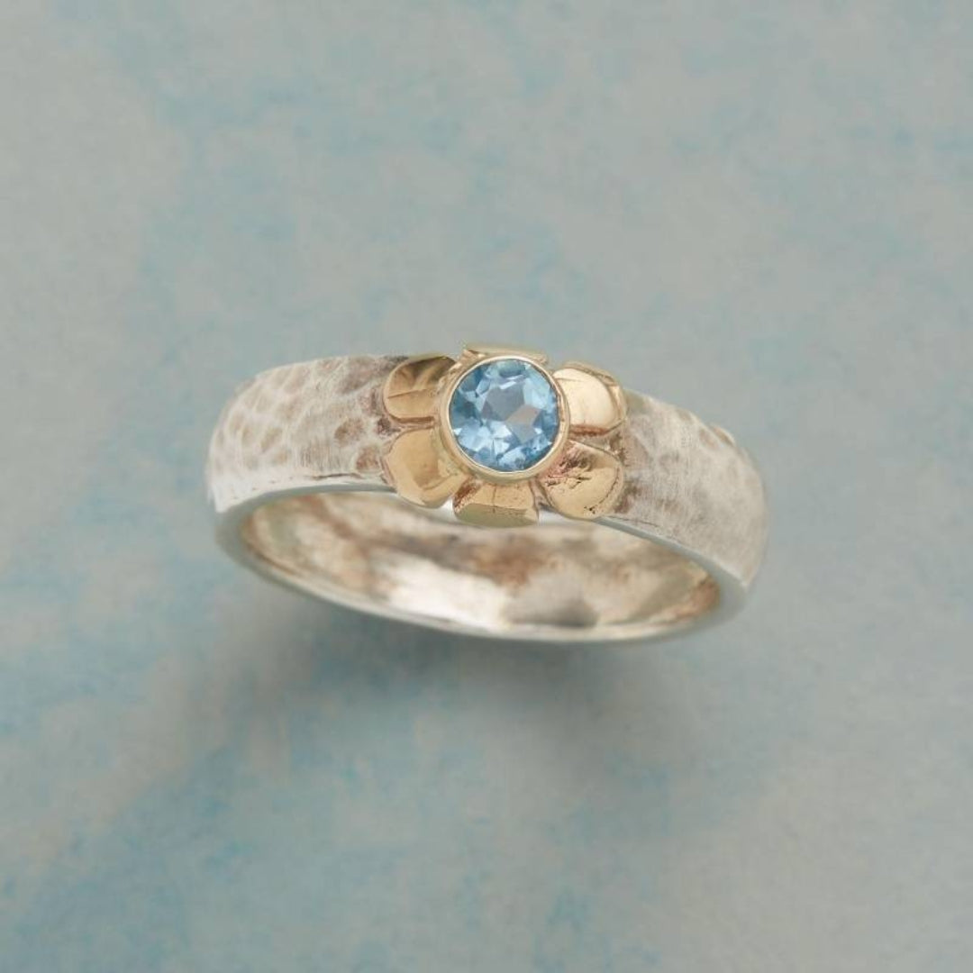 Silver Blue Zirconia Flower Ring