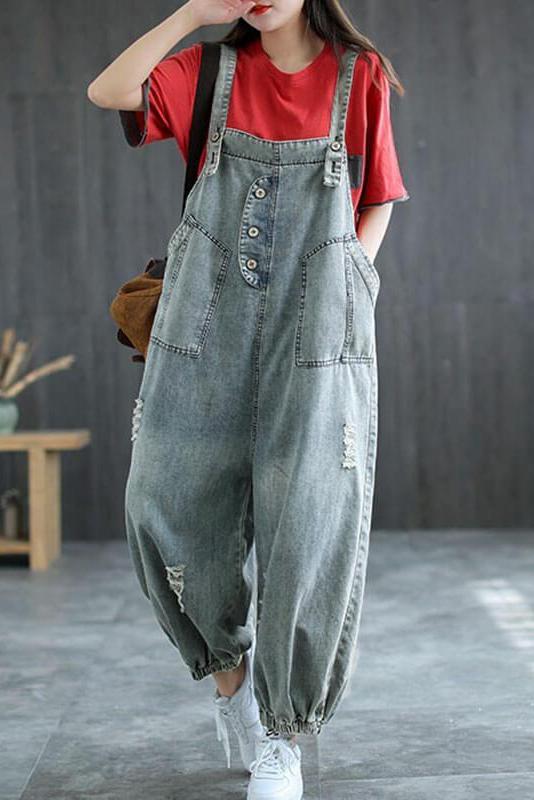 Denim Hole Jumpsuits Dungarees