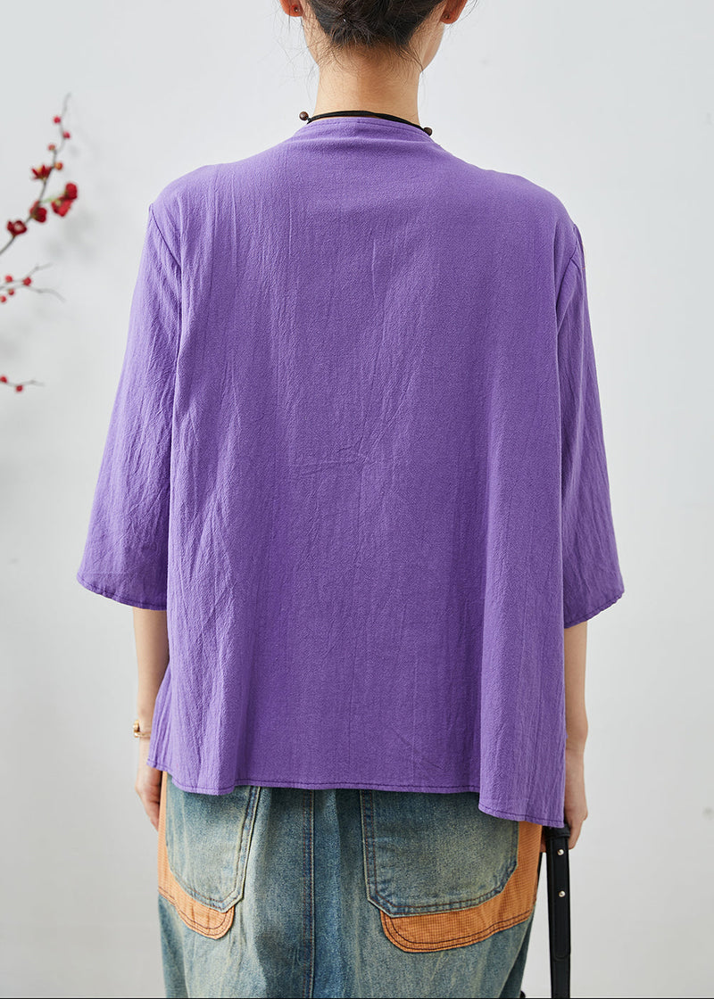Purple Embroidered Patchwork Cotton Top Summer