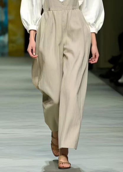 Simple Beige Oversized Cotton Jumpsuit Spring