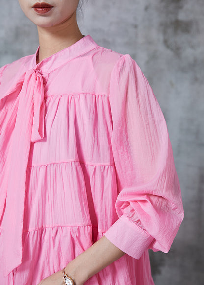 Pink Oversized Patchwork Cotton Shirt Dress Spring
