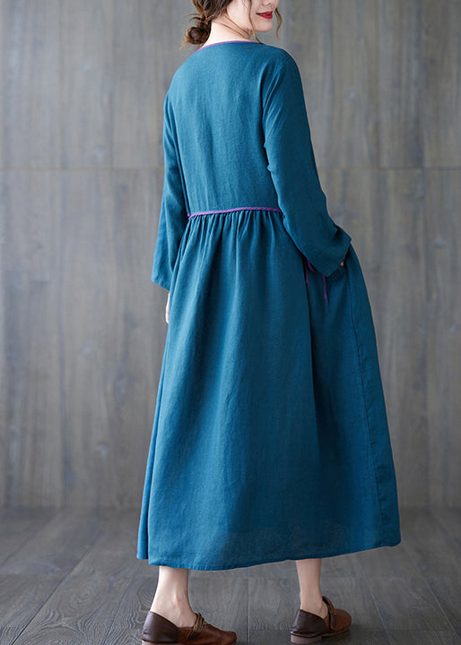 Orange O Neck Embroidered Patchwork Cotton Dress Spring