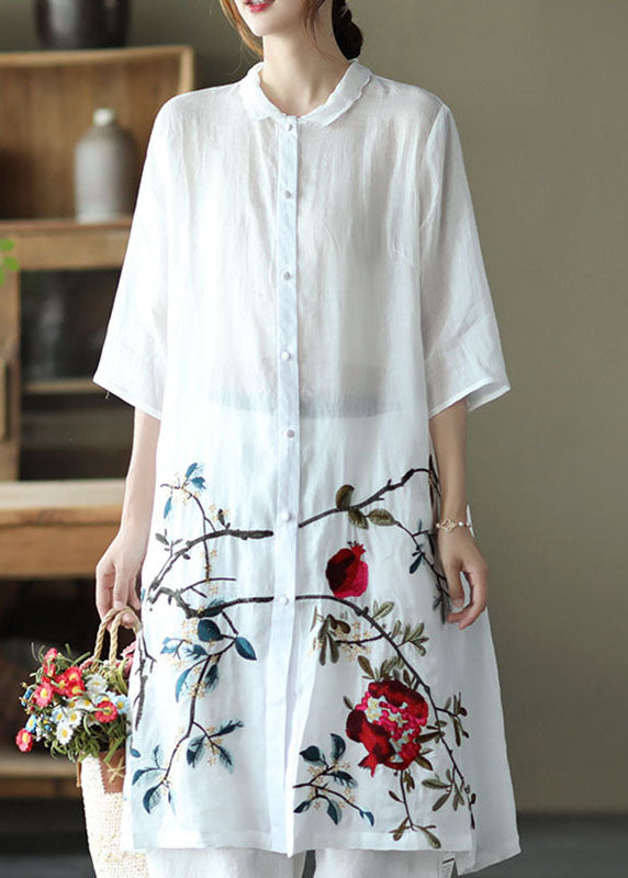 Purple Button Embroidered Fall Shirt Half Sleeve
