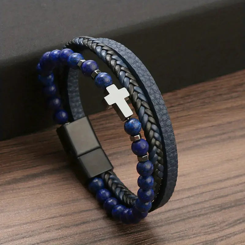 Luxurious Obsidian Cross Stainless Steel Bracelet