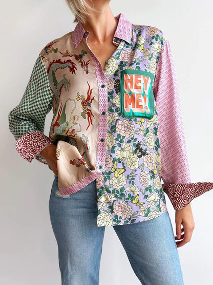 Personalized Graffiti Satin Print Long-sleeved Shirt