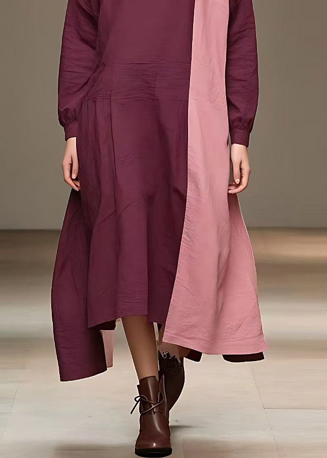 Red Patchwork Long Dress Long Sleeve