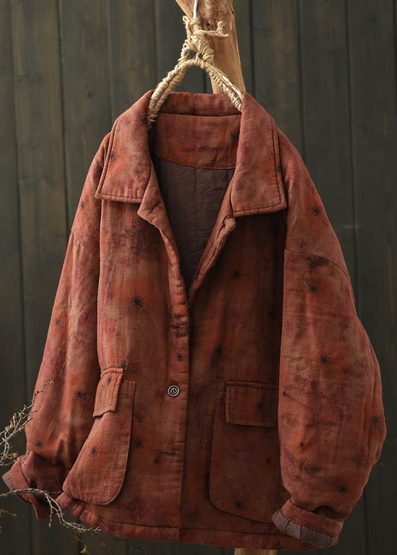 Khaki Peter Pan Collar Print Fine Cotton Filled Jacket Spring