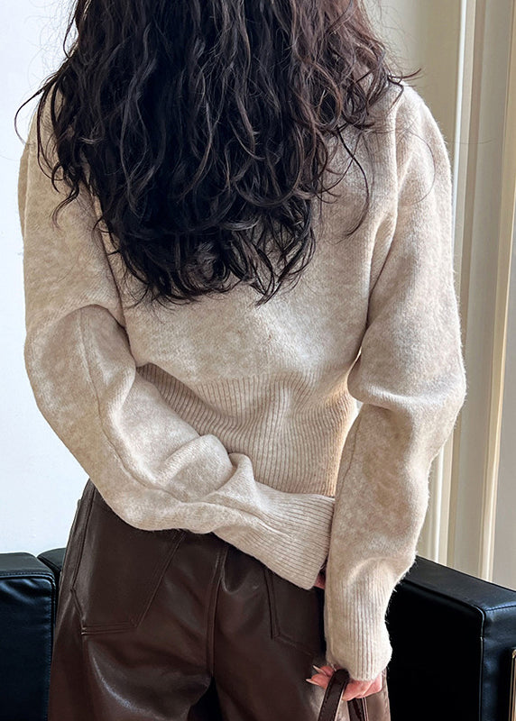 Grey Zip Up Front Open Knit Short Sweater Spring