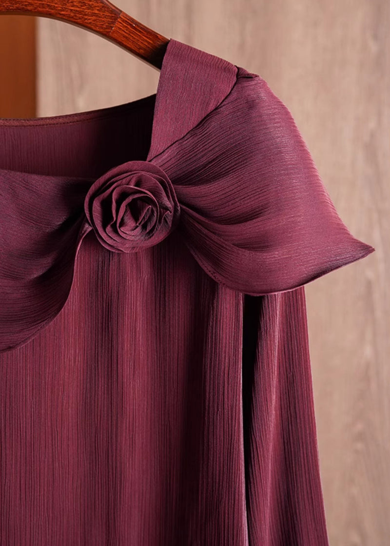 Italian Wine Red Square Collar Chiffon Shirts Fall