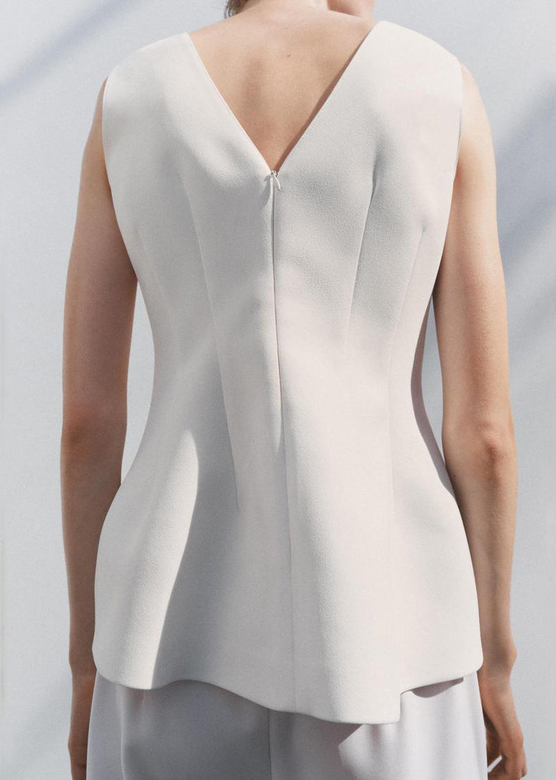 White Zippered Spandex Top V Neck Summer