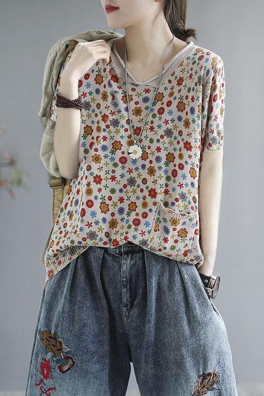 Spring Knitted Print Pocket Sweater