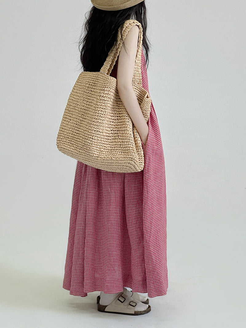 Summer Plaid Loose Vest Dress