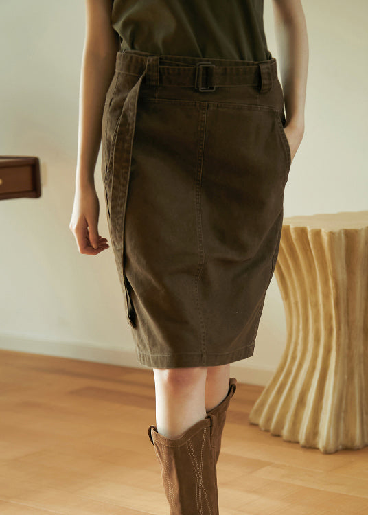 Khaki Pockets Slim Fit Cotton Skirts Summer