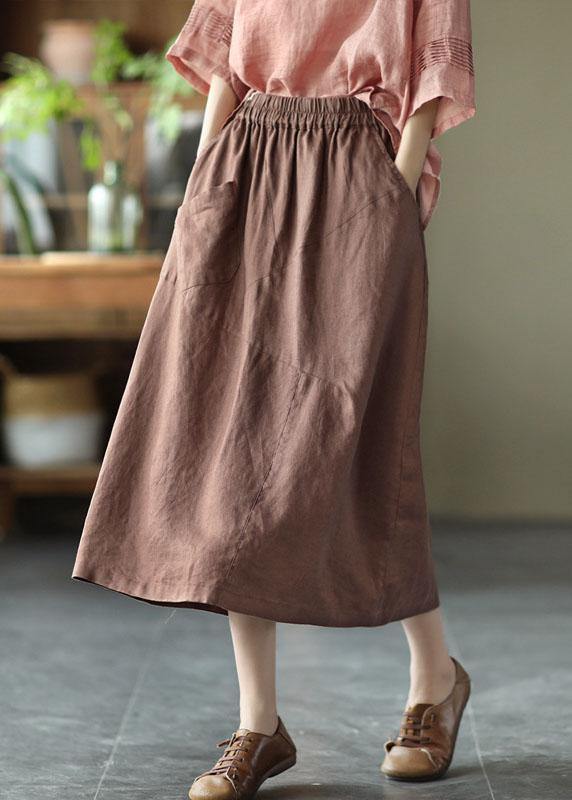 White Patchwork Pockets a Line Skirts Linen